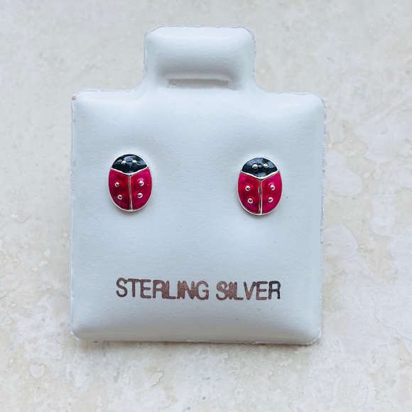 Sterling Silver Small Ladybug Earrings, Love Bugs, Silver Earring, Spirit Bug - Picture 1 of 8
